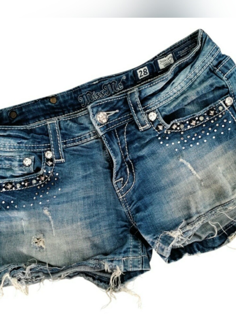 Miss Me JE5454H3 Distressed Cutoff Jeans Denim Rhinestone Studded Beach Biker